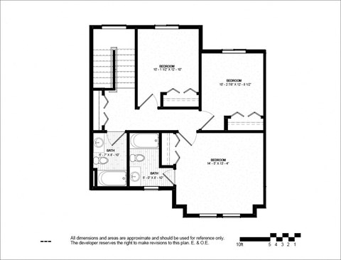 Floor plan for 3 beds, 2.5 baths, 1550 sqft